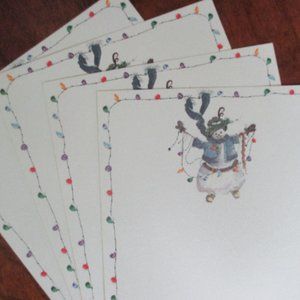Vintage Stationery Snowman art Snowy Lights by Peggy Abrams note card paper